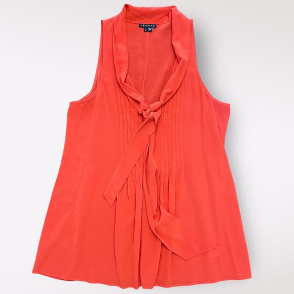 Theory‎ Women’s Red Silk Pleated Scoop neck business casual blouse Size P - Picture 1 of 7